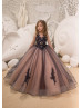 Navy Blue And Blush Lace Tulle Flower Girl Dress Navy Blue And Blush Lace Tulle Flower Girl Dress